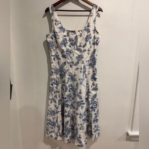 JOIE Blue & White Floral Linen Blend Boho‎ Summer Dress Size 10